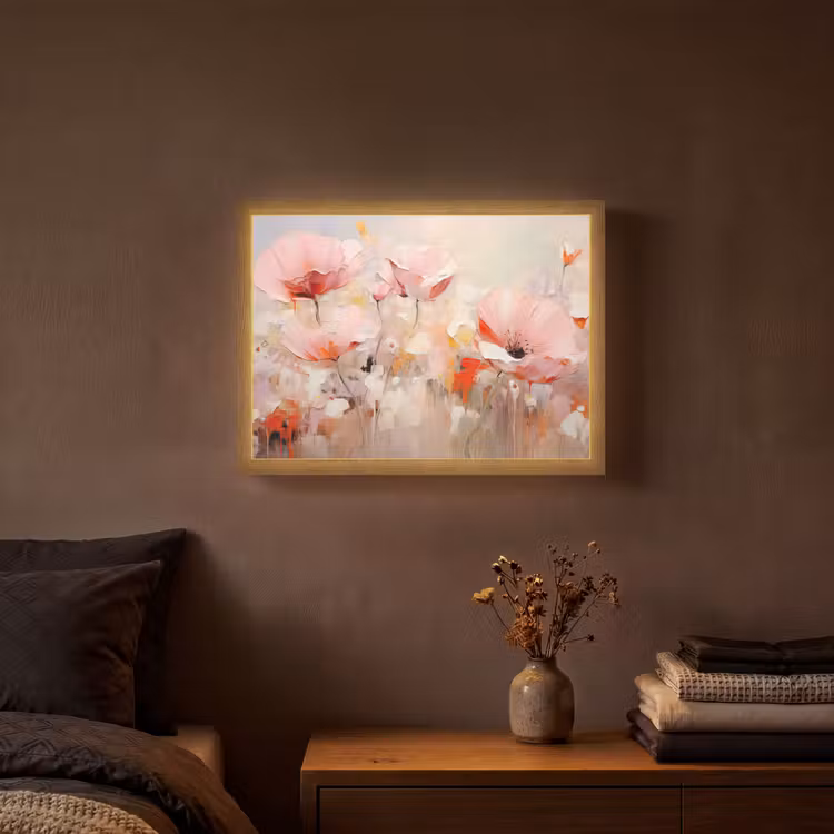 Bloemen - Watercolor - Roze - Abstract - Kunst Light Box met batterij (Wandlamp) middel -sfeer4