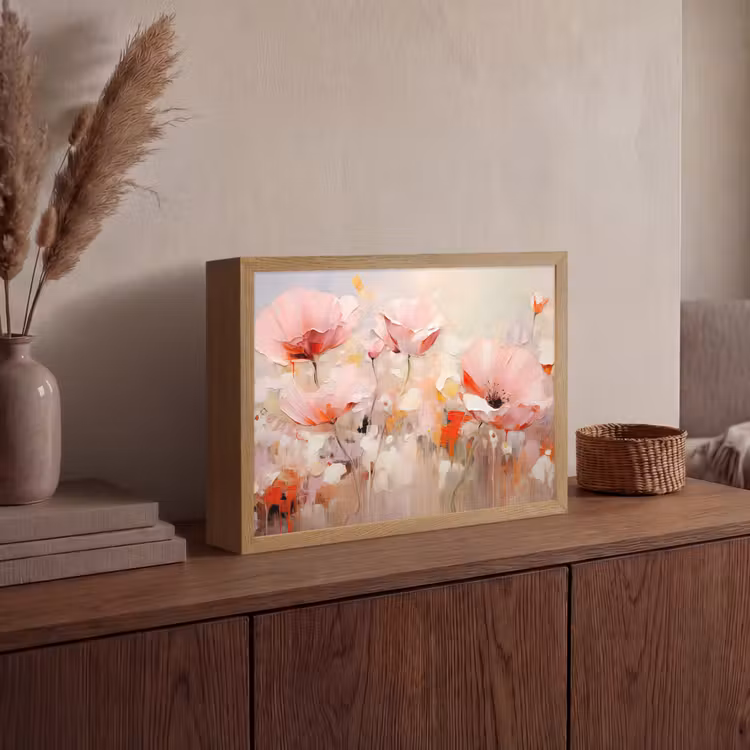 Bloemen - Watercolor - Roze - Abstract - Kunst Light Box met batterij (Wandlamp) middel -sfeer2