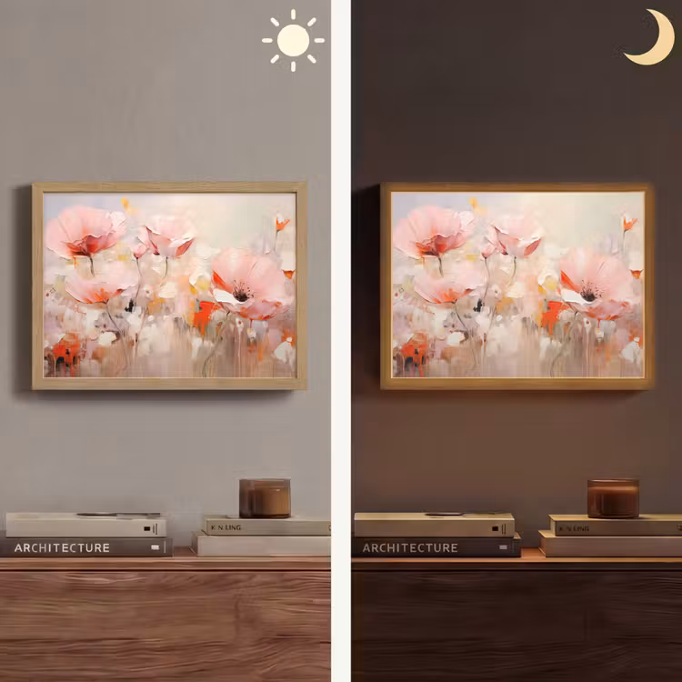 Bloemen - Watercolor - Roze - Abstract - Kunst Light Box met batterij (Wandlamp) middel -sfeer3
