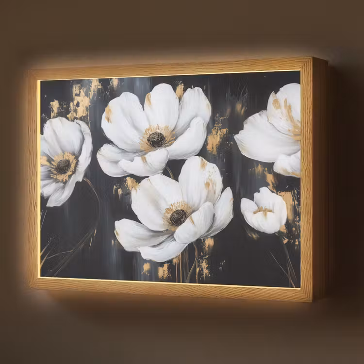 Bloemen - Wit - Abstract Light Box met batterij (Wandlamp) middel -z3d_website