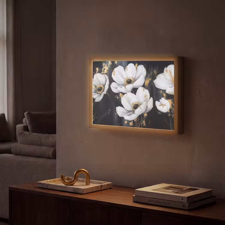 Bloemen - Wit - Abstract Light Box met batterij (Wandlamp) middel -sfeer1