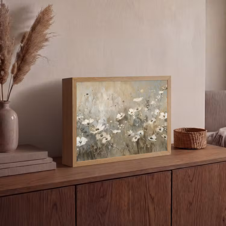 Bloemen - Wit - Natuur - Grijs - Modern Light Box met batterij (Wandlamp) middel -sfeer2