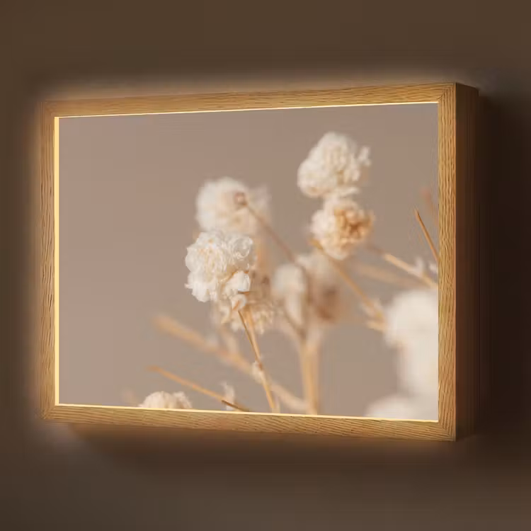 Bloemen - Wit - Natuur - Pastel Light Box met batterij (Wandlamp) middel -z3d_website