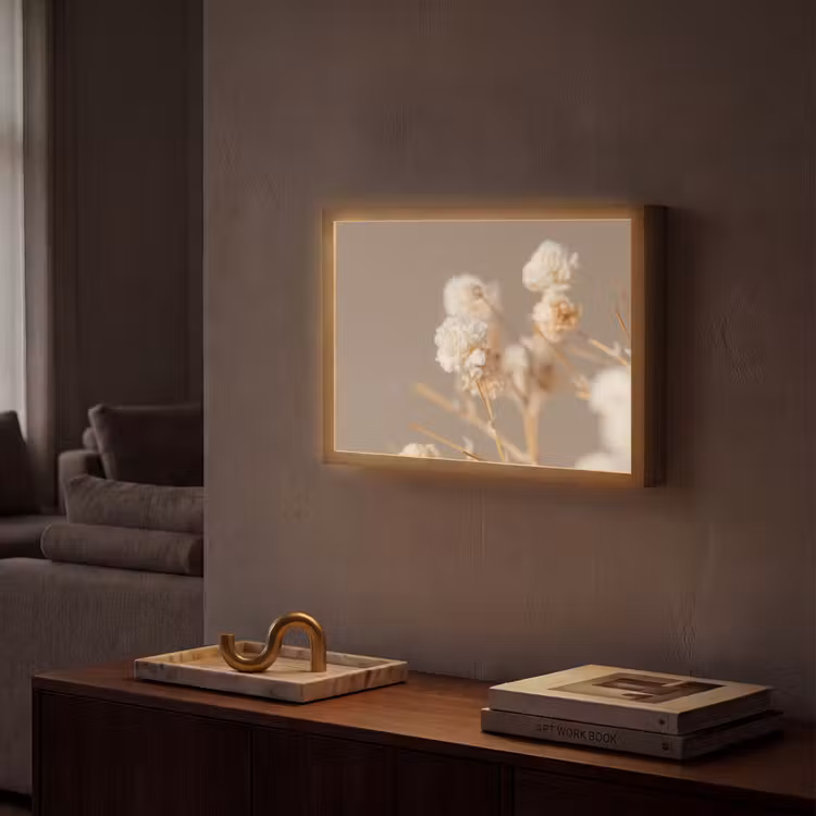 Bloemen - Wit - Natuur - Pastel Light Box met batterij (Wandlamp) middel -sfeer1