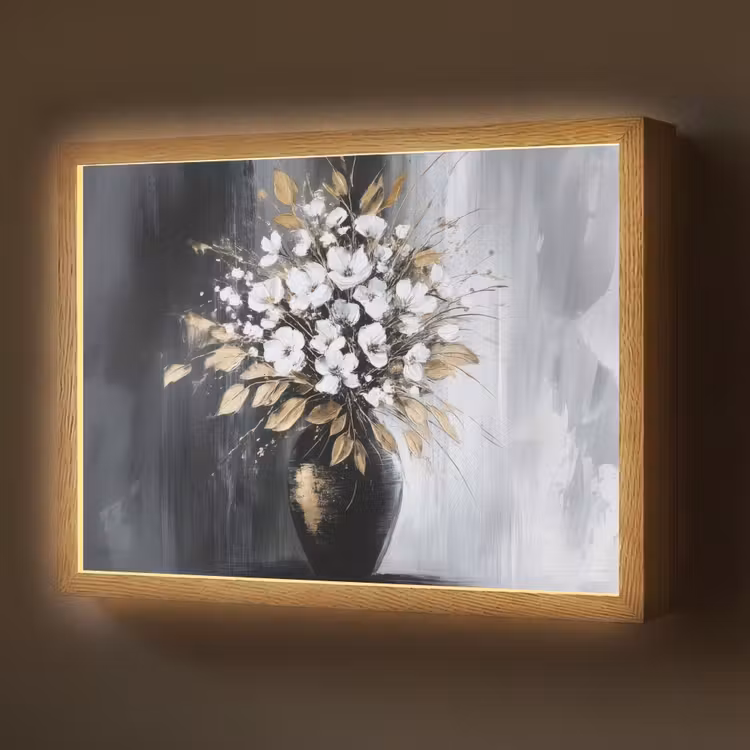 Bloemen - Wit - Vaas - Abstract Light Box met batterij (Wandlamp) middel -z3d_website