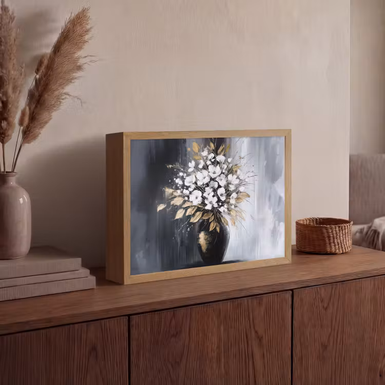 Bloemen - Wit - Vaas - Abstract Light Box met batterij (Wandlamp) middel -sfeer2