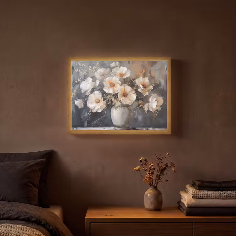 Bloemen - Wit - Vaas - Modern Light Box met batterij (Wandlamp) middel -sfeer4