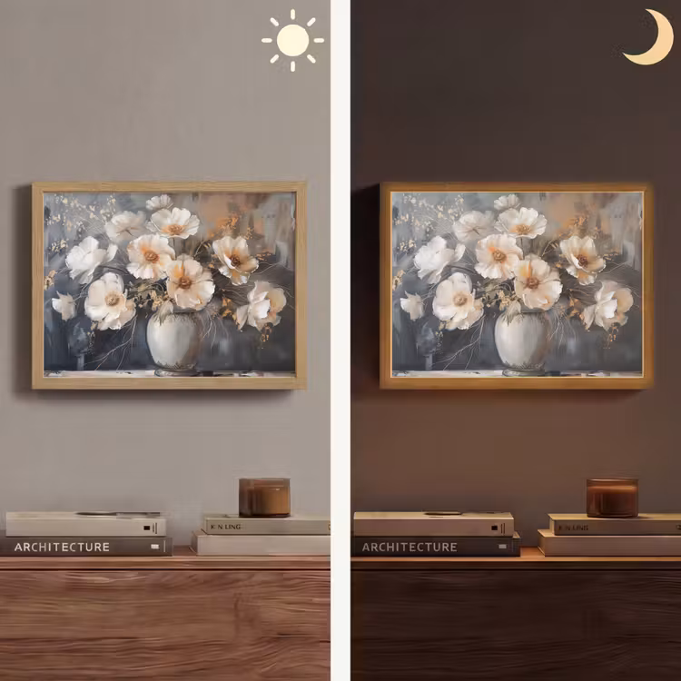 Bloemen - Wit - Vaas - Modern Light Box met batterij (Wandlamp) middel -sfeer3