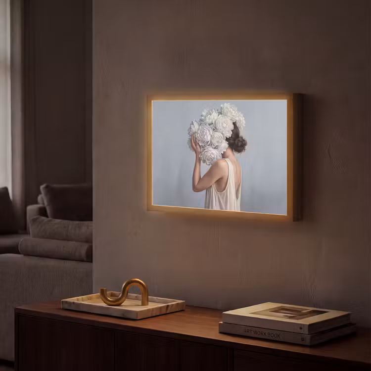 Bloemen - Vrouw - Wit Light Box met batterij (Wandlamp) middel -sfeer1