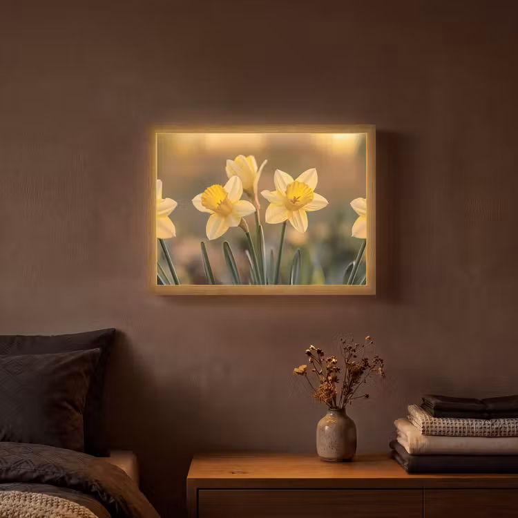 Bloemen - Geel - Wazig Light Box met batterij (Wandlamp) middel -sfeer4