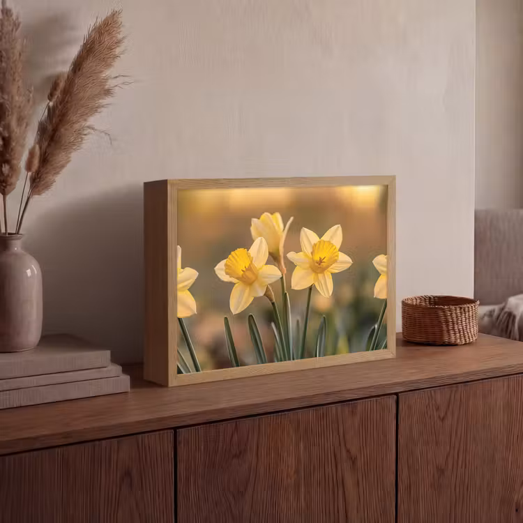 Bloemen - Geel - Wazig Light Box met batterij (Wandlamp) middel -sfeer2