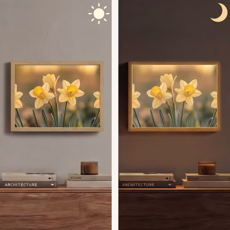 Bloemen - Geel - Wazig Light Box met batterij (Wandlamp) middel -sfeer3