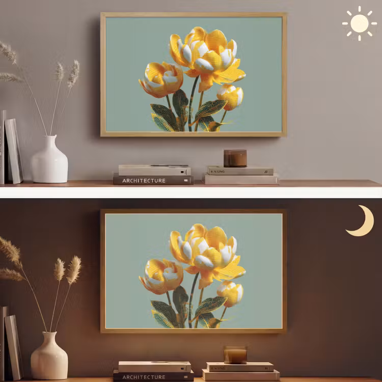 Bloemen - Geel - Bladeren - Structuur Light Box met batterij (Wandlamp) middel -sfeer3