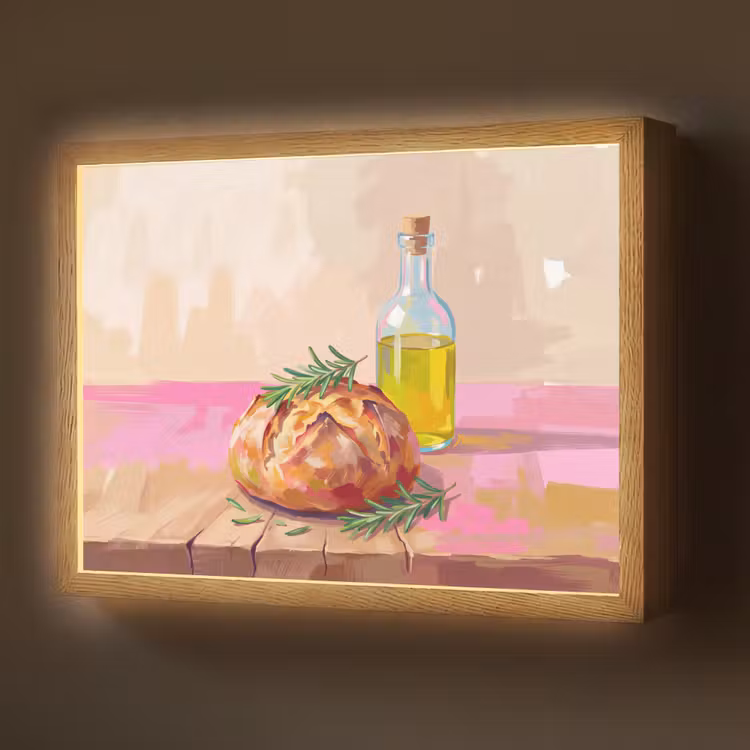 Eten - Brood - Olijfolie - Abstract - Keuken Light Box met batterij (Wandlamp) middel -z3d_website