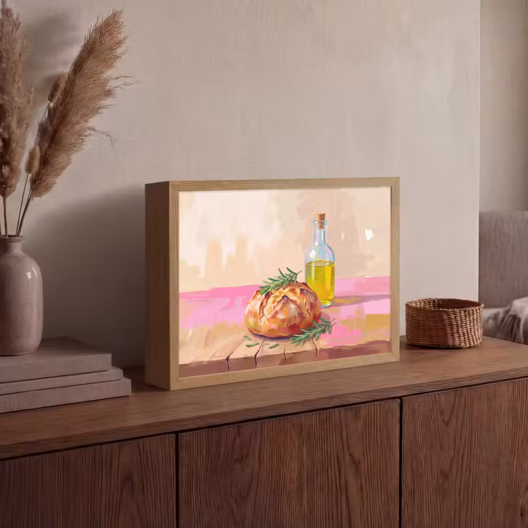 Eten - Brood - Olijfolie - Abstract - Keuken Light Box met batterij (Wandlamp) middel -sfeer2