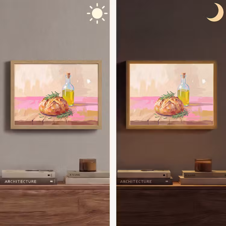 Eten - Brood - Olijfolie - Abstract - Keuken Light Box met batterij (Wandlamp) middel -sfeer3