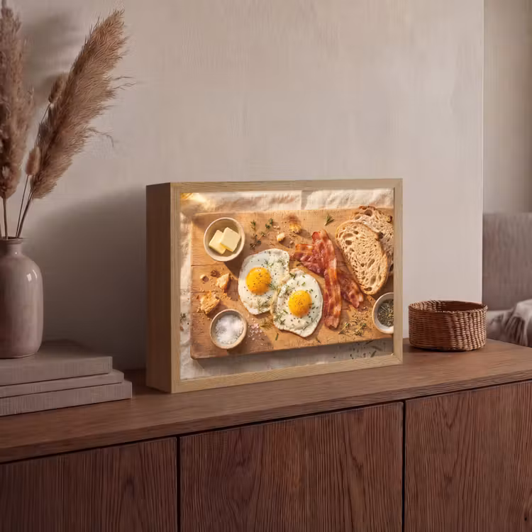 Eten - Ontbijt - Hout - Rustiek - Geel Light Box met batterij (Wandlamp) middel -sfeer2