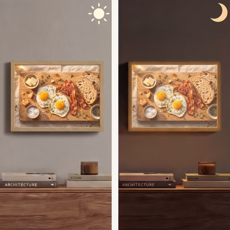 Eten - Ontbijt - Hout - Rustiek - Geel Light Box met batterij (Wandlamp) middel -sfeer3