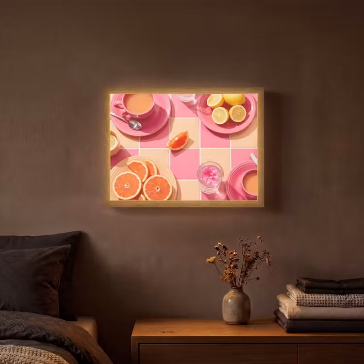 Eten - Citrusvruchten - Stillevens - Roze - Oranje Light Box met batterij (Wandlamp) middel -sfeer4