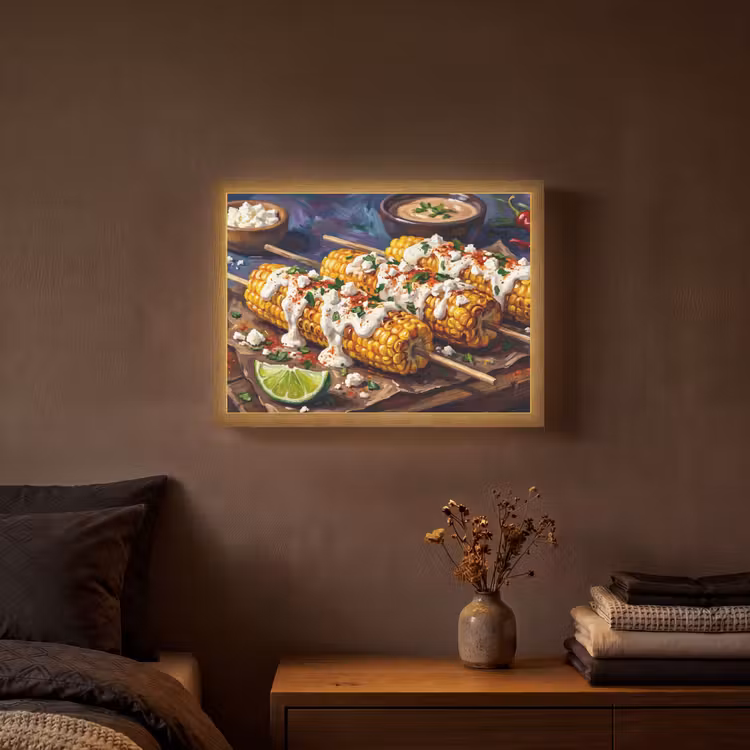 Eten - Maïs - Saus - Geschilderd - Geel Light Box met batterij (Wandlamp) middel -sfeer4