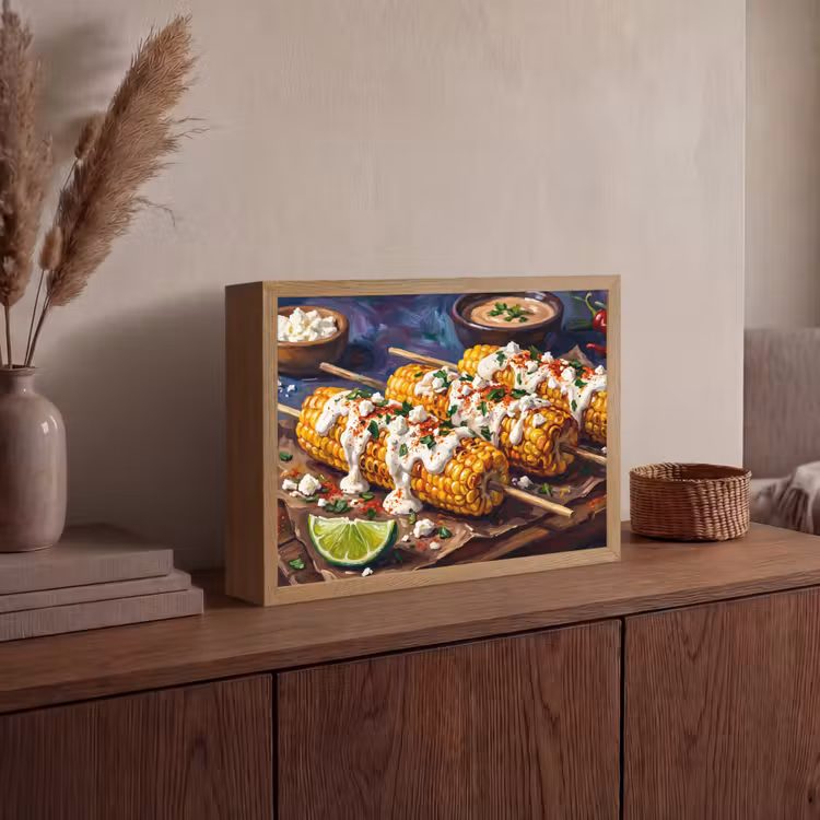 Eten - Maïs - Saus - Geschilderd - Geel Light Box met batterij (Wandlamp) middel -sfeer2