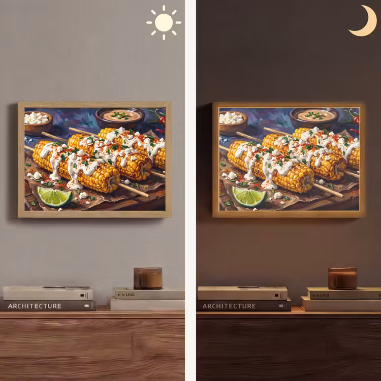 Eten - Maïs - Saus - Geschilderd - Geel Light Box met batterij (Wandlamp) middel -sfeer3