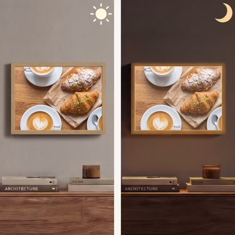 Eten - Croissant - Koffie - Ontbijt - Modern Light Box met batterij (Wandlamp) middel -sfeer3