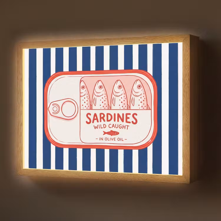 Eten - Vis - Blik - Illustratie - Rood Light Box met batterij (Wandlamp) middel -z3d_website