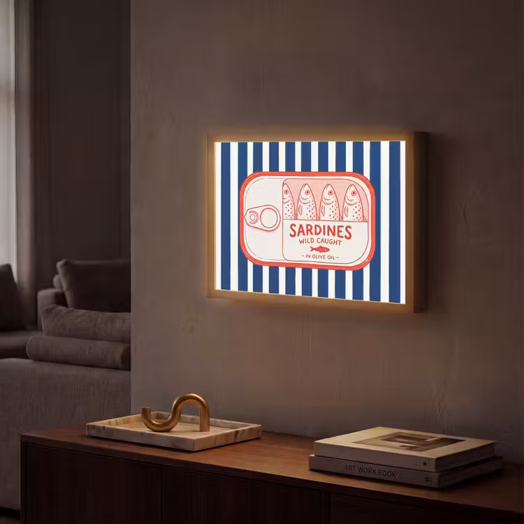 Eten - Vis - Blik - Illustratie - Rood Light Box met batterij (Wandlamp) middel -sfeer1
