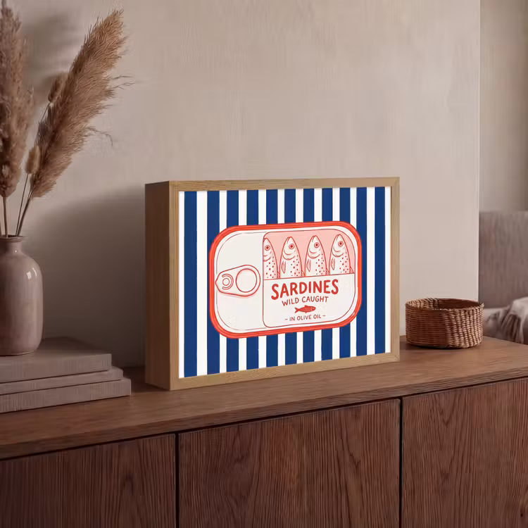 Eten - Vis - Blik - Illustratie - Rood Light Box met batterij (Wandlamp) middel -sfeer2