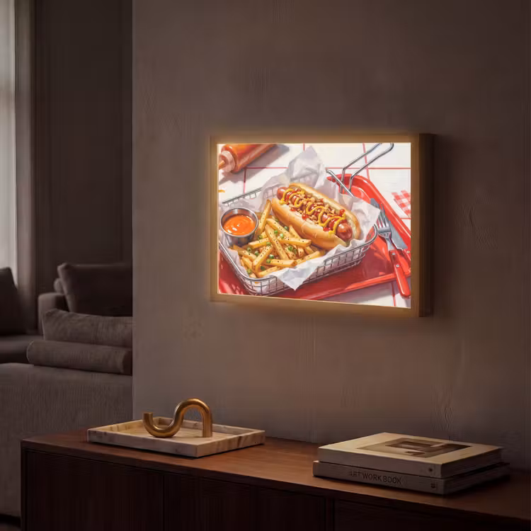 Eten - Hotdog - Fastfood - Modern - Rood Light Box met batterij (Wandlamp) middel -sfeer1