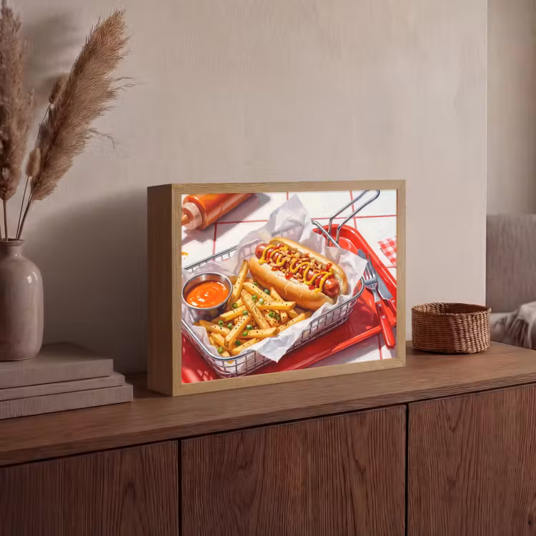 Eten - Hotdog - Fastfood - Modern - Rood Light Box met batterij (Wandlamp) middel -sfeer2