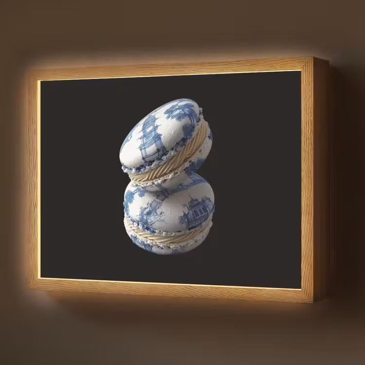 Eten - Macarons - Delfts blauw - Koekjes Light Box met batterij (Wandlamp) middel -z3d_website