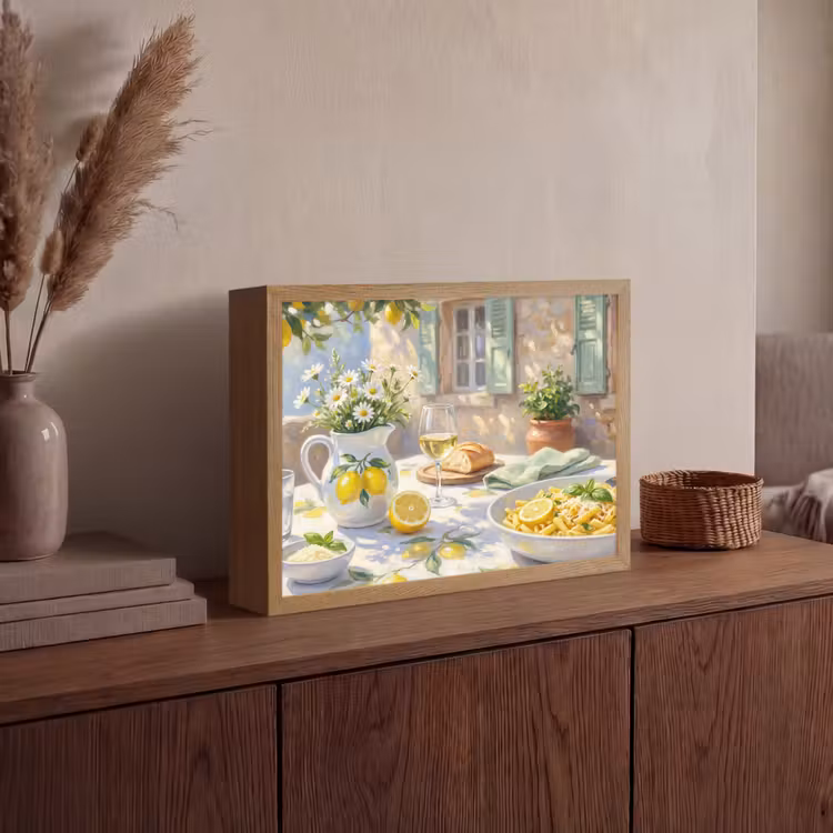 Eten - Terras - Zomer - Geschilderd - Geel Light Box met batterij (Wandlamp) middel -sfeer2