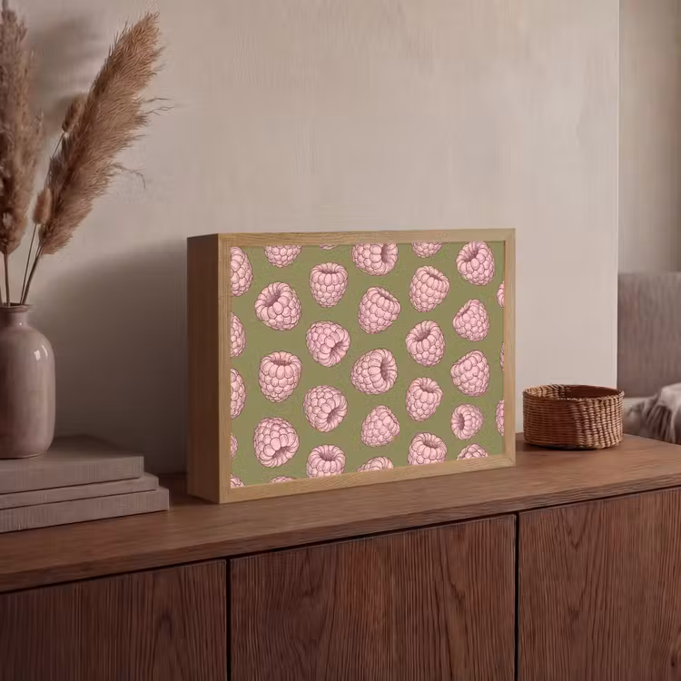 Eten - Patroon - Illustratie - Roze - Groen Light Box met batterij (Wandlamp) middel -sfeer2