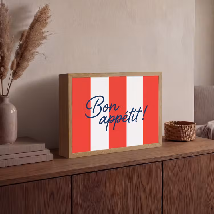 Eten - Spreuk - Keuken - Grafisch - Rood-Wit Light Box met batterij (Wandlamp) middel -sfeer2