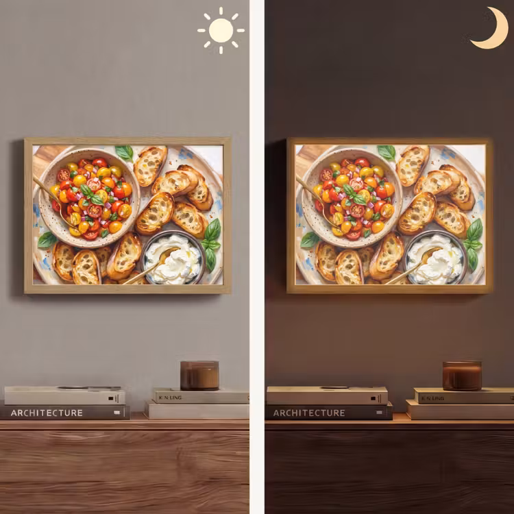 Eten - Tomaat - Brood - Kleurrijk - Keuken Light Box met batterij (Wandlamp) middel -sfeer3