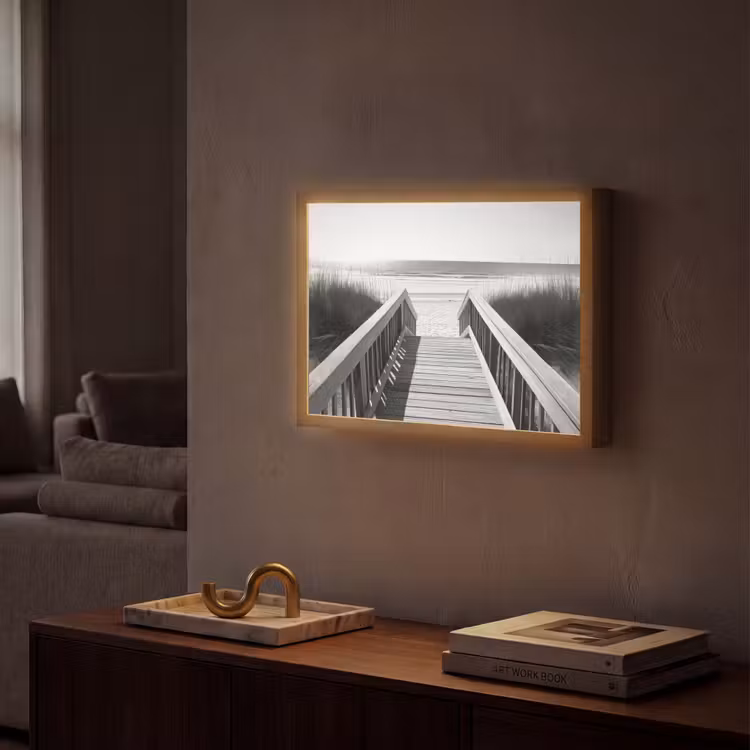 Loopbrug - Hout - Strand - Zee Light Box met batterij (Wandlamp) middel -sfeer1