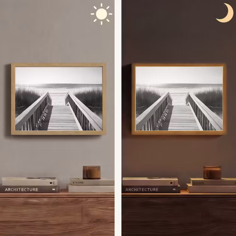 Loopbrug - Hout - Strand - Zee Light Box met batterij (Wandlamp) middel -sfeer3