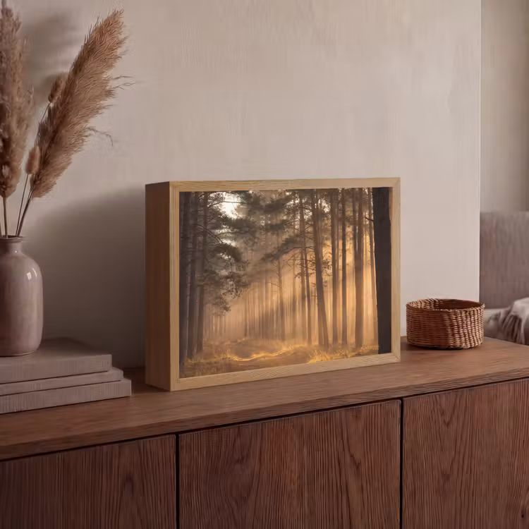 Bos - Mist - Zonlicht Light Box met batterij (Wandlamp) middel -sfeer2