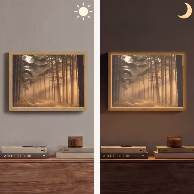 Bos - Mist - Zonlicht Light Box met batterij (Wandlamp) middel -sfeer3