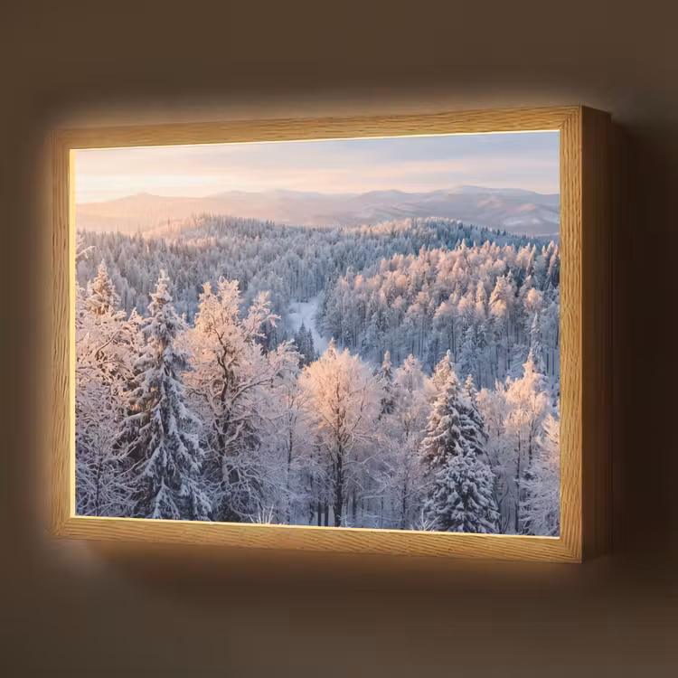 Bos - Bergen - Goud - Winter - Warm Light Box met batterij (Wandlamp) middel -z3d_website