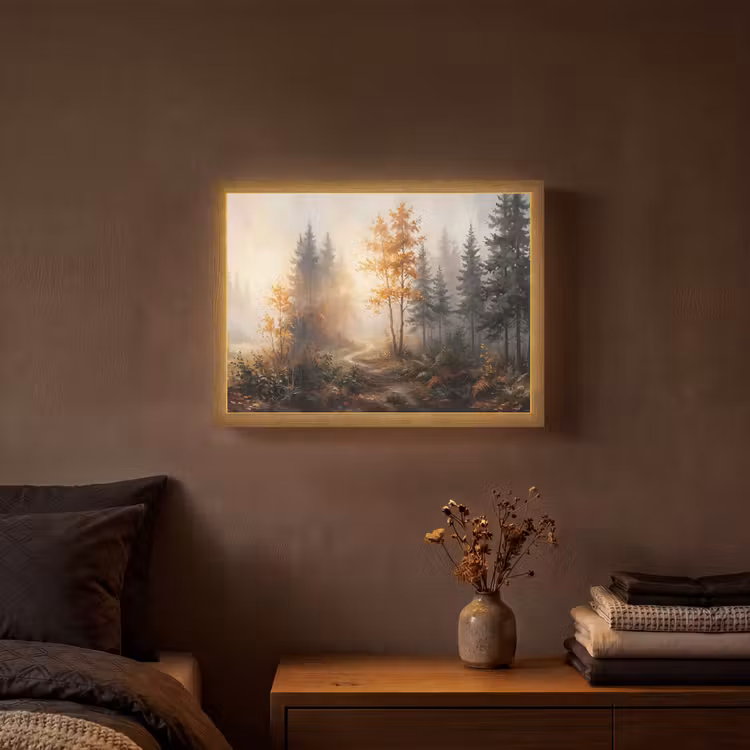 Bospad - Herfstbladeren - Natuur - Schilderachtig - Oranje Light Box met batterij (Wandlamp) middel -sfeer4