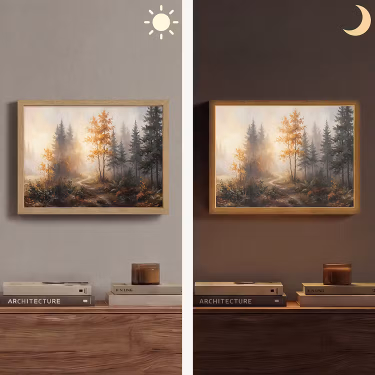 Bospad - Herfstbladeren - Natuur - Schilderachtig - Oranje Light Box met batterij (Wandlamp) middel -sfeer3