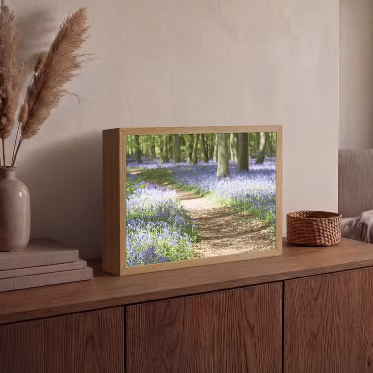 Bos - Pad - Bloemen - Paars - Groen - Natuur Light Box met batterij (Wandlamp) middel -sfeer2