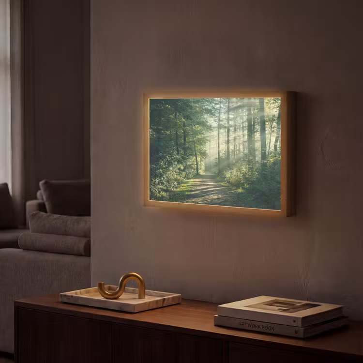 Bos - Pad - Zon - Bomen - Groen - Natuur Light Box met batterij (Wandlamp) middel -sfeer1