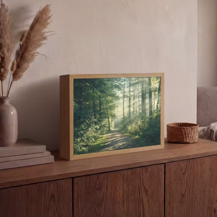 Bos - Pad - Zon - Bomen - Groen - Natuur Light Box met batterij (Wandlamp) middel -sfeer2