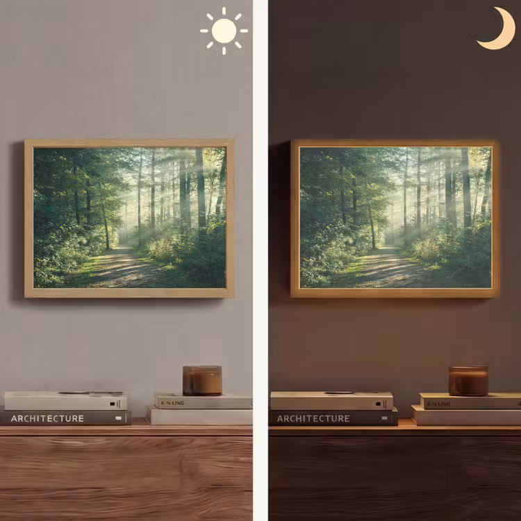 Bos - Pad - Zon - Bomen - Groen - Natuur Light Box met batterij (Wandlamp) middel -sfeer3