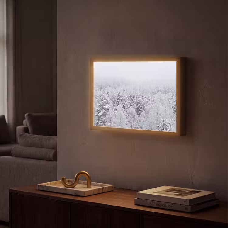 Bos - Sneeuw - Winter - Natuur - Wit Light Box met batterij (Wandlamp) middel -sfeer1