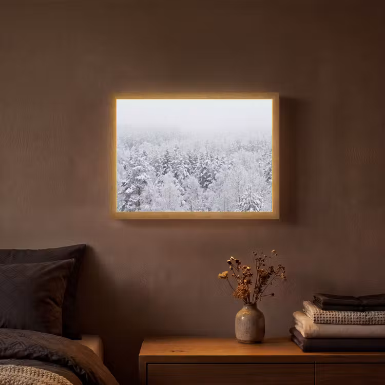 Bos - Sneeuw - Winter - Natuur - Wit Light Box met batterij (Wandlamp) middel -sfeer4